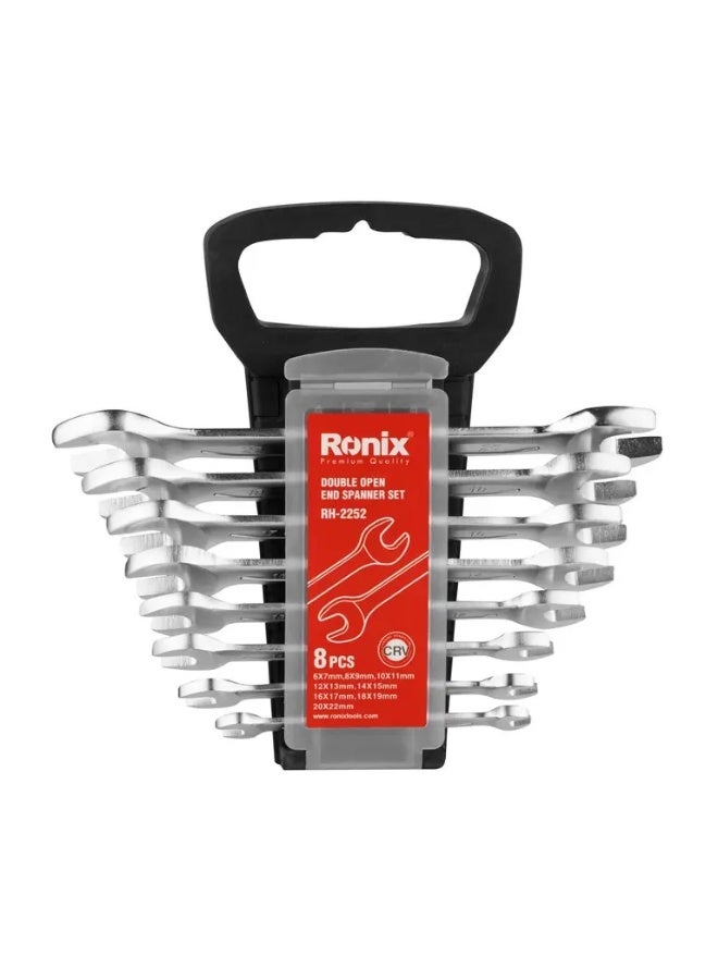 RONIX 8Pcs Double Open End Spanner Set 6x7 to 20x22mm, Cr-V, German Engineering #Ronix RH-2252 - Image 3