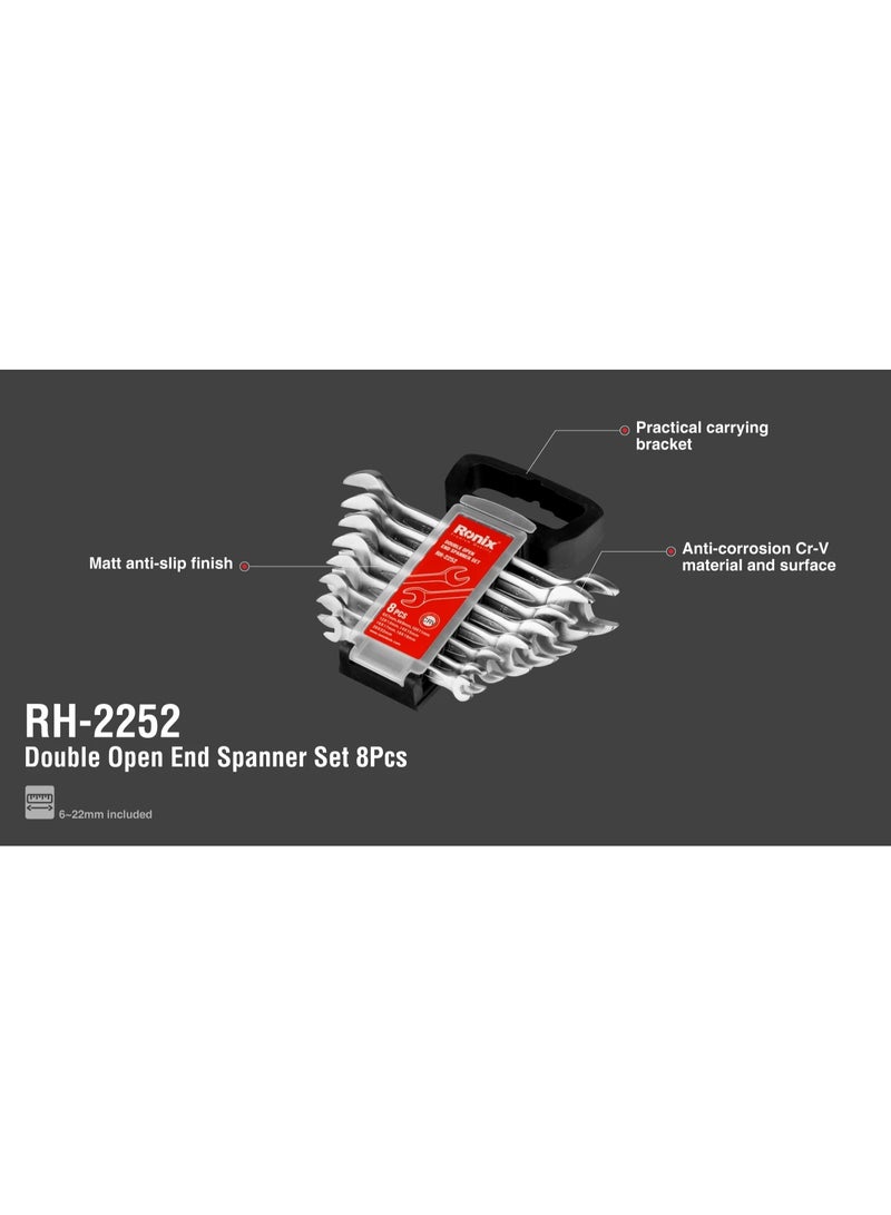 RONIX 8Pcs Double Open End Spanner Set 6x7 to 20x22mm, Cr-V, German Engineering #Ronix RH-2252 - Image 5