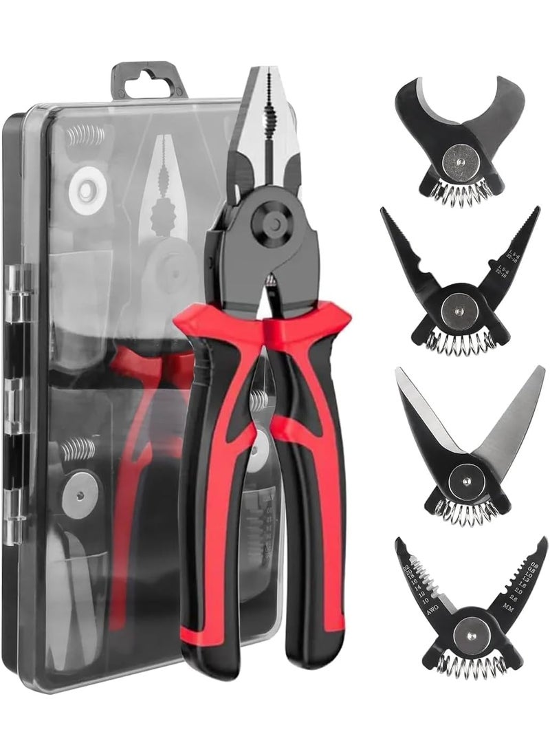 KN ENTERPRISE KN 5 In 1 Tools Multifunctional Interchangeable Plier Set Wire Stripper Crimping Tool Cable Cutter Electrician Scissors and Linesman Pliers All In One Kit with Storage Case  - Image 1