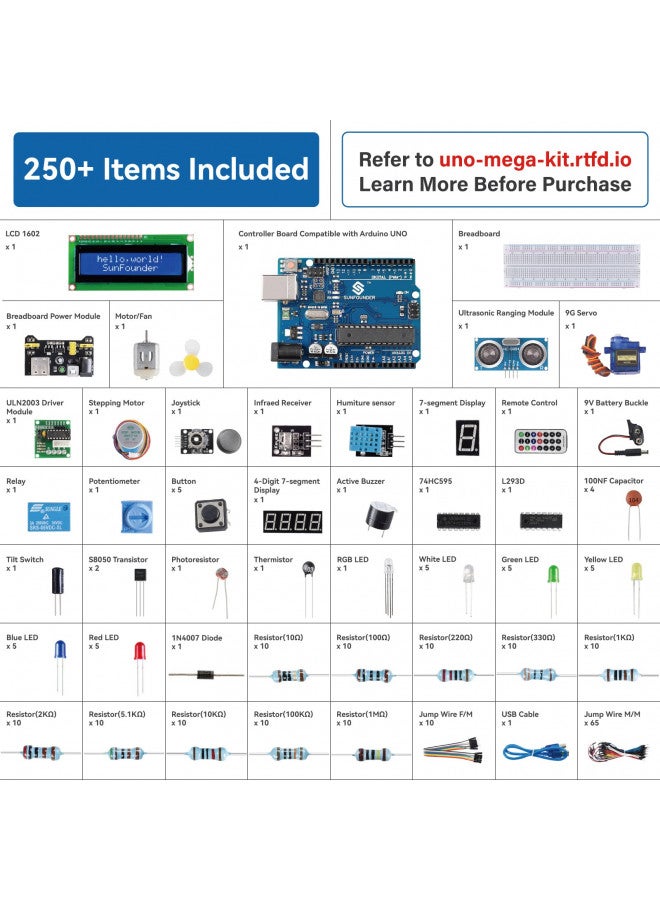 SunFounder مجموعة بدء التشغيل الكاملة من SunFounder متوافقة مع Arduino UNO R3 برمجة Arduino IDE/Scratch مع 42 درسًا تفصيليًا عبر الإنترنت - Image 2