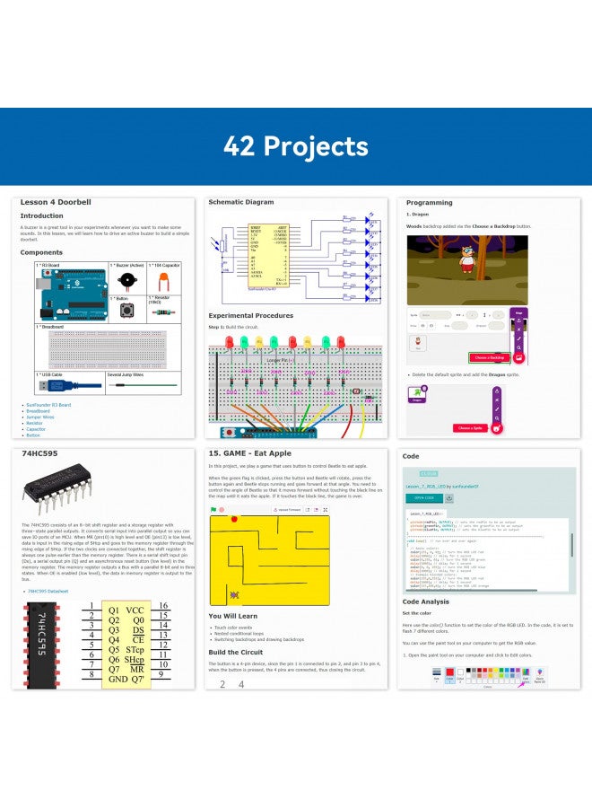 SunFounder مجموعة بدء التشغيل الكاملة من SunFounder متوافقة مع Arduino UNO R3 برمجة Arduino IDE/Scratch مع 42 درسًا تفصيليًا عبر الإنترنت - Image 5