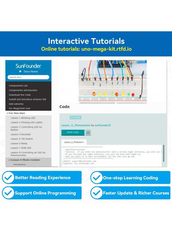SunFounder مجموعة بدء التشغيل الكاملة من SunFounder متوافقة مع Arduino UNO R3 برمجة Arduino IDE/Scratch مع 42 درسًا تفصيليًا عبر الإنترنت - Image 3