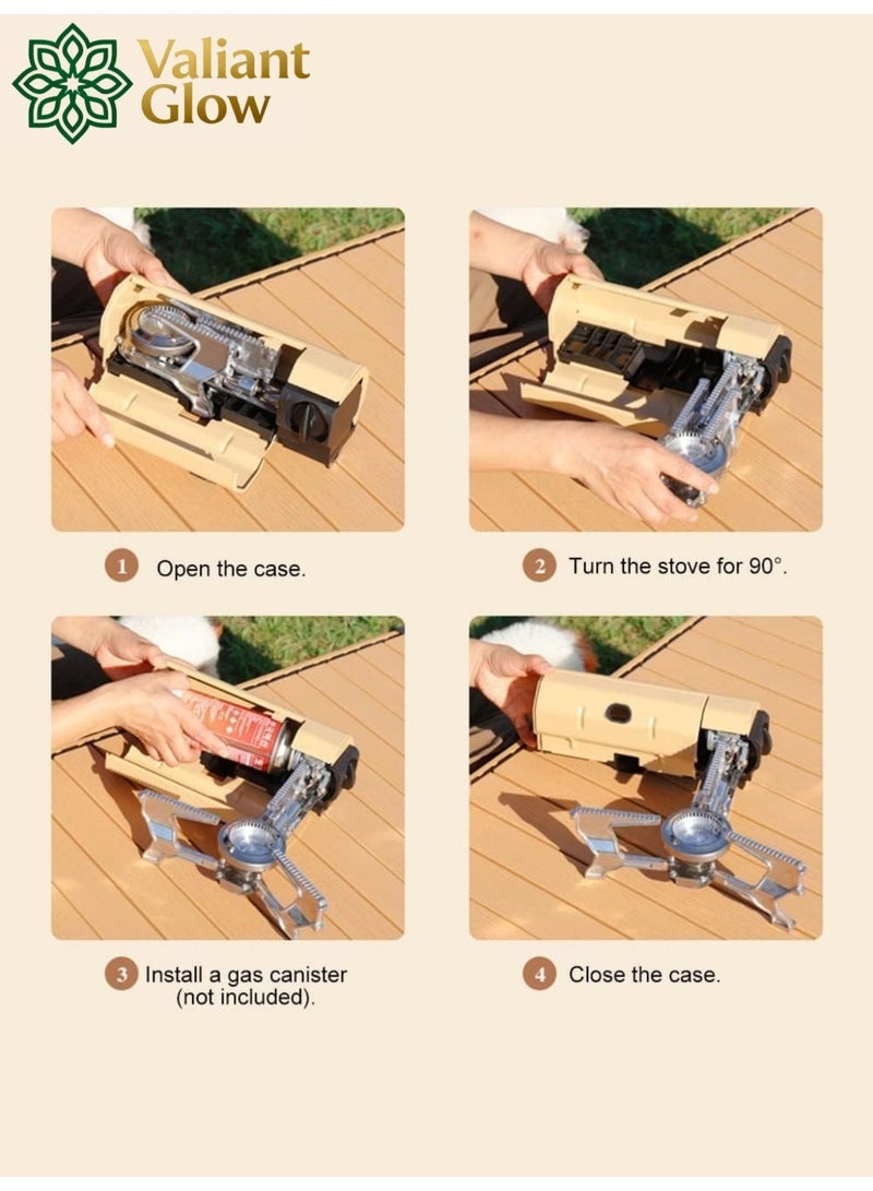 Valiant Glow Foldable portable butane stove for outdoor camping(2600W) | emergency gas stove、camp stove、camping accessories、camping stove、portable gas stove、portable stove | 3-5 minute boil time | Includes storage bag | Perfect for picnics, backpacking, adventures, home travel, and RV trips - Image 5