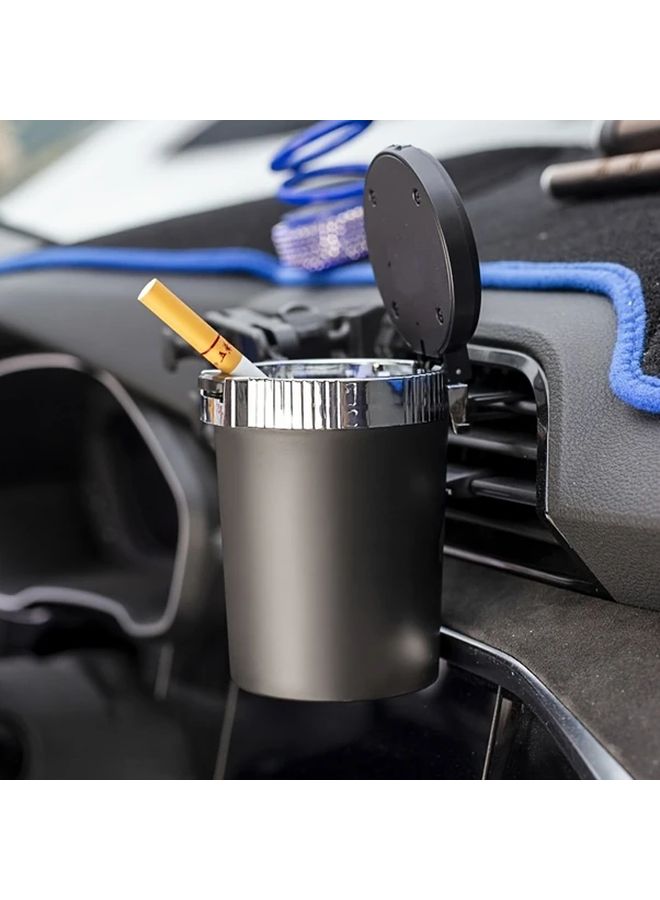 1 Car Ashtray Black With Metal Lid ABS Material Dual Use Ashtray And Cigarette Holder Fit For Most Vehicles Durable Stylish Interior Accessory Vehicle Ergonomic Design Sleek Metallic Finish High Quality Construction - Image 1