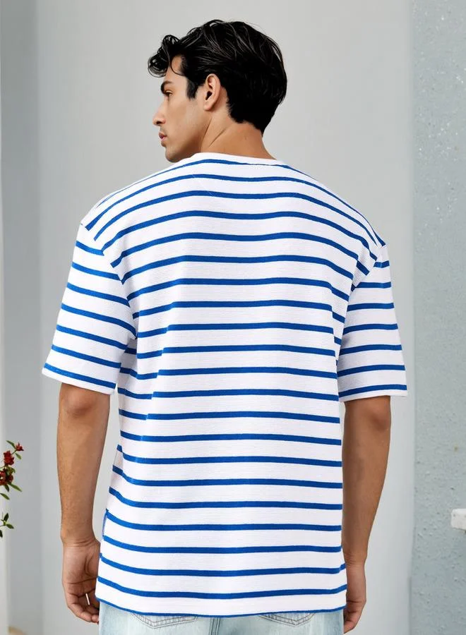 Lee Cooper  Lee Cooper Striped T-shirt with Chest Embroidery for Men | Best Price UAE