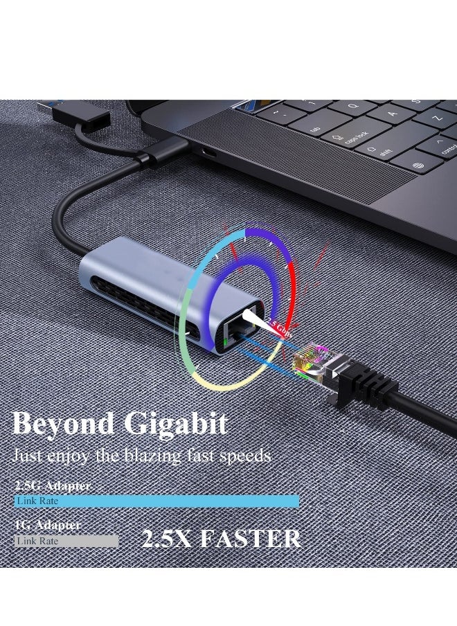 Generic - USB to 2.5G Ethernet Adapter, 2-in-1 USB C/USB 3.0 Ethernet Adapter for Laptop Compatible, USB-C to RJ45 Network Converter, Thunderbolt 4/3 Compatible, for Windows, Mac OS, iPad OS and More - Image 1