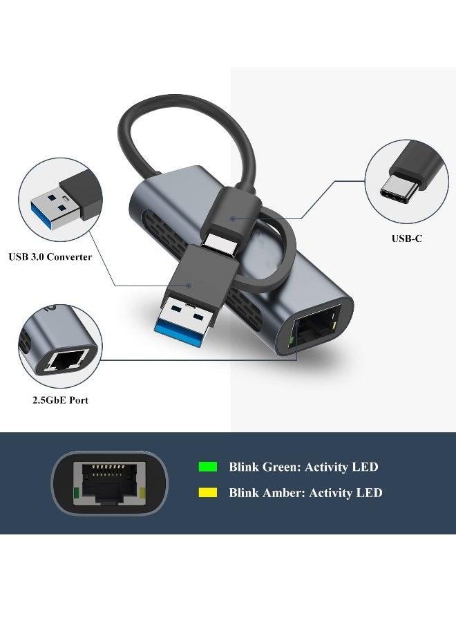 Generic - USB to 2.5G Ethernet Adapter, 2-in-1 USB C/USB 3.0 Ethernet Adapter for Laptop Compatible, USB-C to RJ45 Network Converter, Thunderbolt 4/3 Compatible, for Windows, Mac OS, iPad OS and More - Image 1