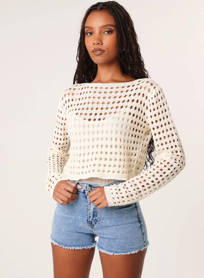 Pink Vanilla Long Sleeve Crochet Top