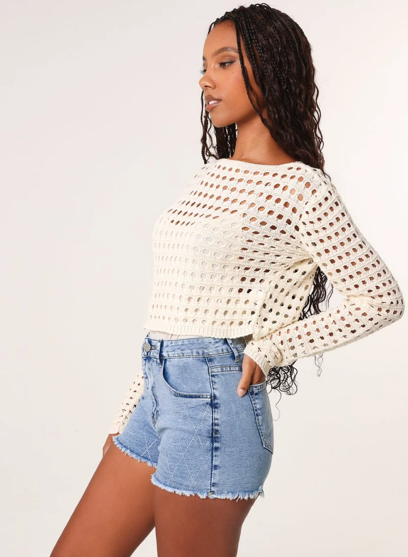 Pink Vanilla Long Sleeve Crochet Top
