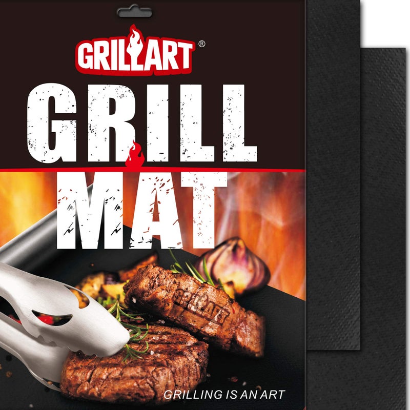 GRILLART BBQ Grill Mats for Outdoor Grill - Nonstick 600 Degree Heavy Duty Grilling Mat (Set of 2) - Reusable BBQ Grill Accessories Sheets -Works on Electric Grill Gas Charcoal BBQ - Gifts for Men Dad - Image 1