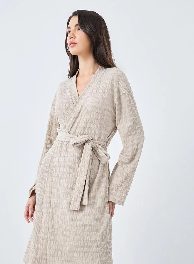 ستايلي Styli Textured Jersey Broad Edge Robe