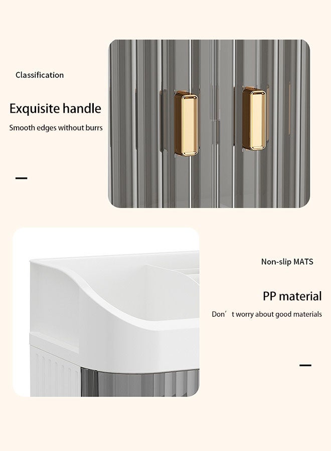 صندوق تخزين مستحضرات التجميل، منظم مكياج كبير مع درج 3 طبقات، حامل منظم للمكياج، صندوق تخزين مستحضرات التجميل مع غطاء خالٍ من الغبار، مقبض محمول، صندوق تخزين مستحضرات التجميل، منظمات العناية بالبشرة، حامل فرش ومستحضرات أحمر الشفاه وحقيبة مكياج العطور - Image 5