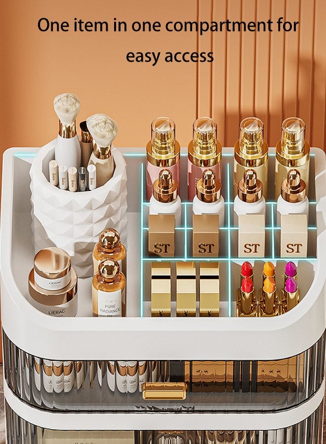 Cosmetic Storage Box Large Makeup Organizer with Drawer 3 Tiers Makeup Organizer Holder Cosmetic Storage Box with Dust Free Cover Portable Handle Cosmetic Storage Box Skincare Organizers Vanity Holder for Brushes Lotions Lipstick Perfume Makeup Case - Image 5