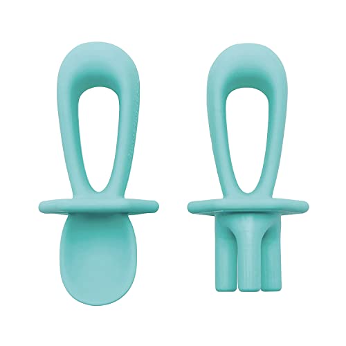 Tiny Twinkle Silicone Training Utensils - Baby Spoons and Baby Forks For Self-Feeding Training - Silicone Baby Led Weaning Utensils For Toddlers And Babies 6-24 Months - Baby Feeding Supplies (Mint) - Image 1