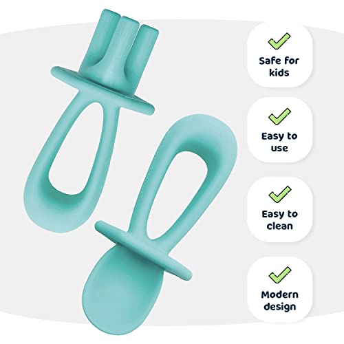Tiny Twinkle Silicone Training Utensils - Baby Spoons and Baby Forks For Self-Feeding Training - Silicone Baby Led Weaning Utensils For Toddlers And Babies 6-24 Months - Baby Feeding Supplies (Mint) - Image 5