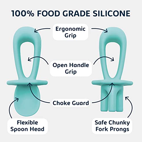 Tiny Twinkle Silicone Training Utensils - Baby Spoons and Baby Forks For Self-Feeding Training - Silicone Baby Led Weaning Utensils For Toddlers And Babies 6-24 Months - Baby Feeding Supplies (Mint) - Image 4