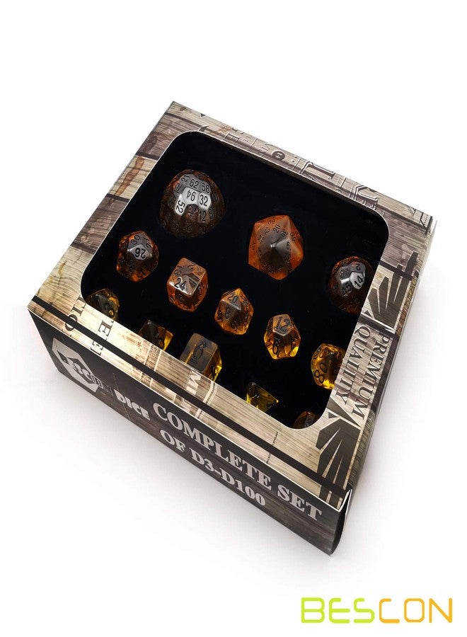BESCON DICE Amber Complete Polyhedral RPG Dice Set 13pcs D3-D100 - Image 5