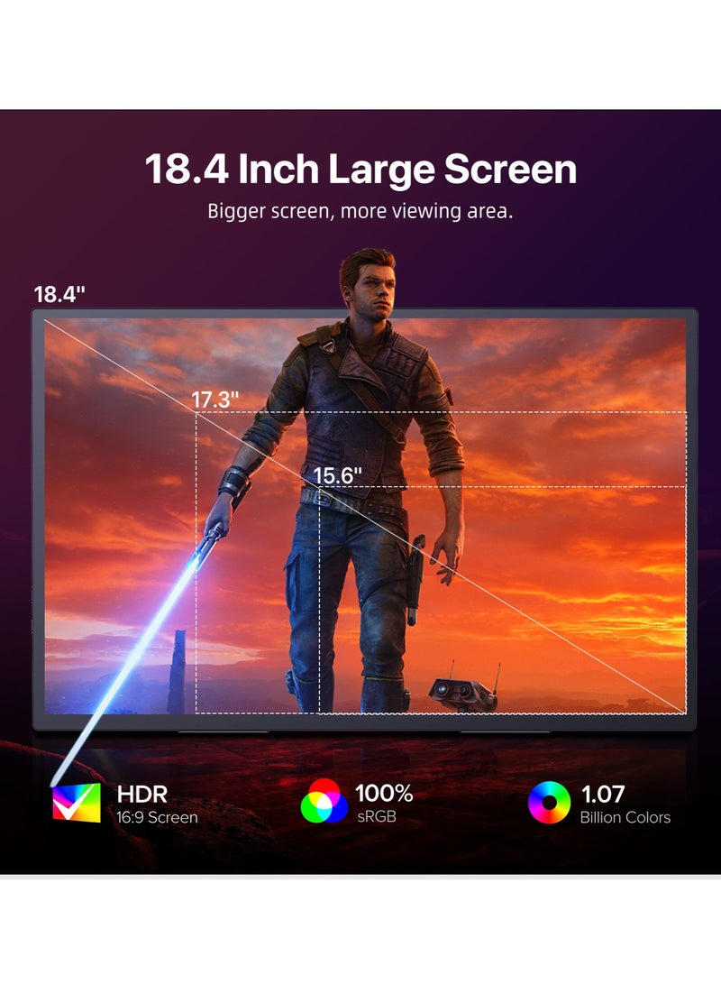 أوبيرفكت شاشة الألعاب المحمولة UPERFECT 18.4 بوصة HDR 4K 3840*2160 HDR 4K أو الكمبيوتر المحمول/الهاتف/وحدة التحكم في الألعاب، قابلة للتركيب VESA - Image 3