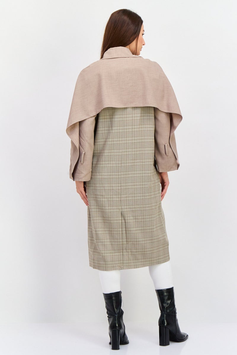 VERO MODA Women Checkered Belted Trench Coat, Light Brown  - Image 4