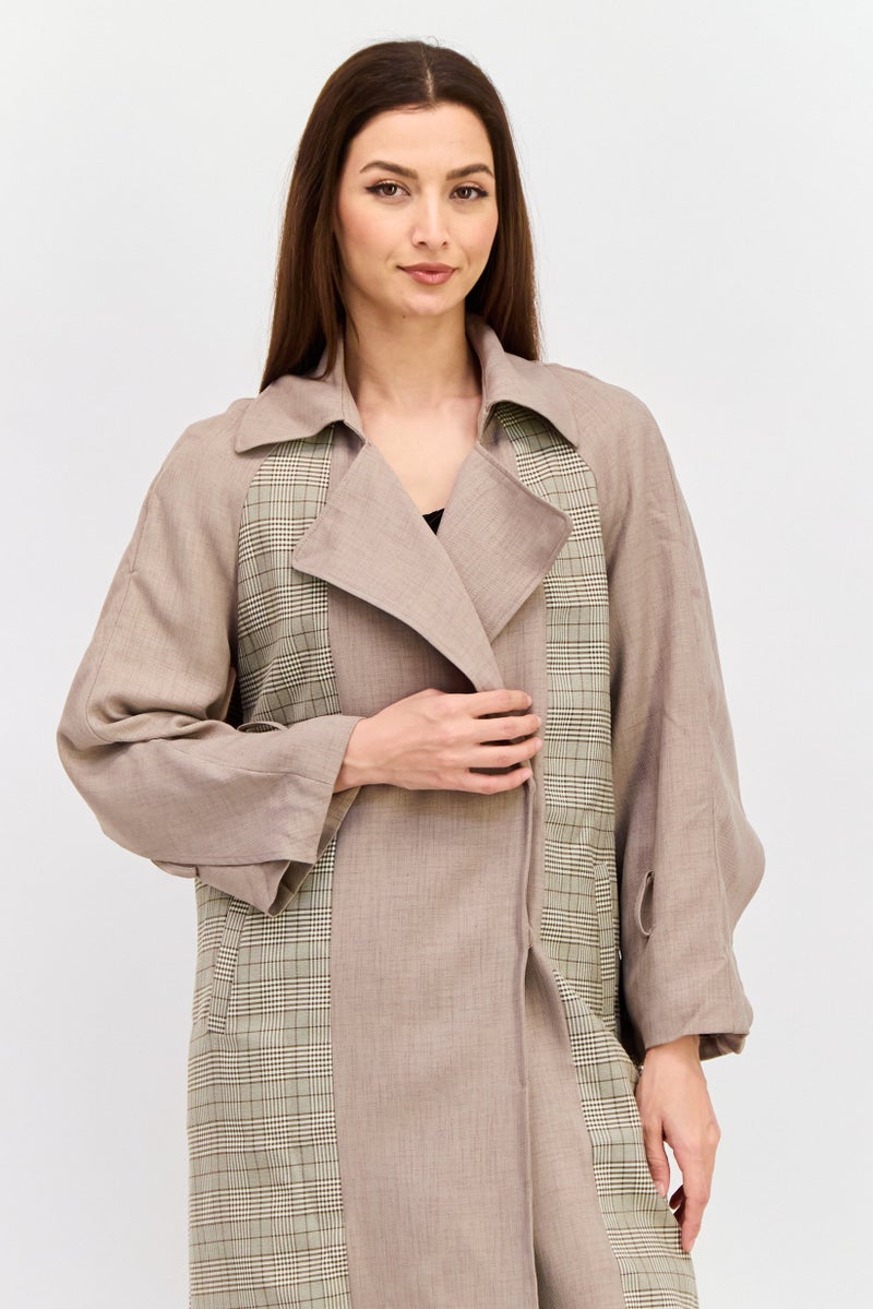 VERO MODA Women Checkered Belted Trench Coat, Light Brown  - Image 2