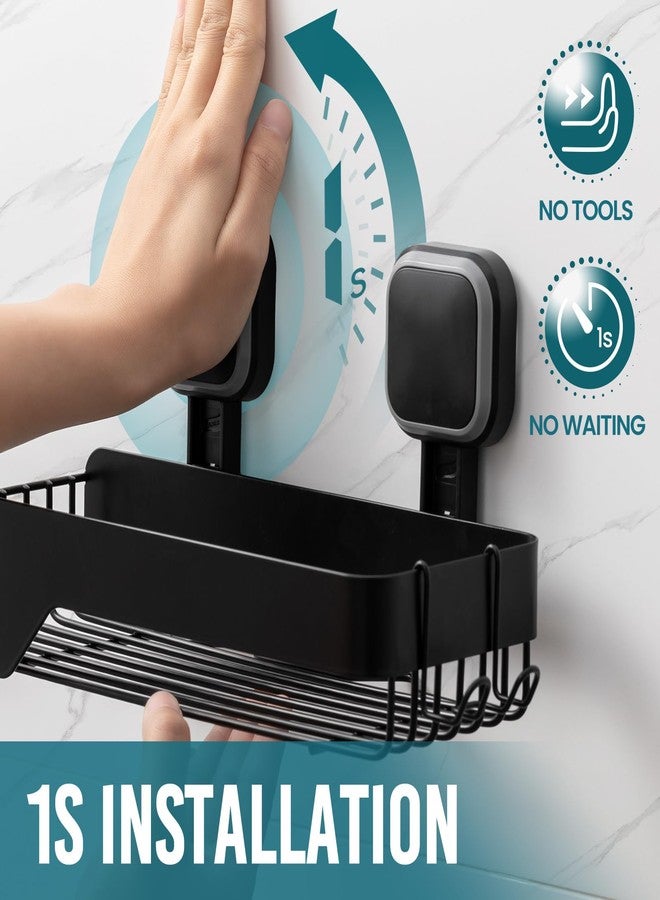TAILI Shower Caddy Suction Cup 2 Pack,Stainless Steel Rustproof Shower Shelves,No Drilling Wall Mounted Basket,Large Capacity,Removable Suction Cup Bathroom Organizers & Home Decor,Black - Image 2