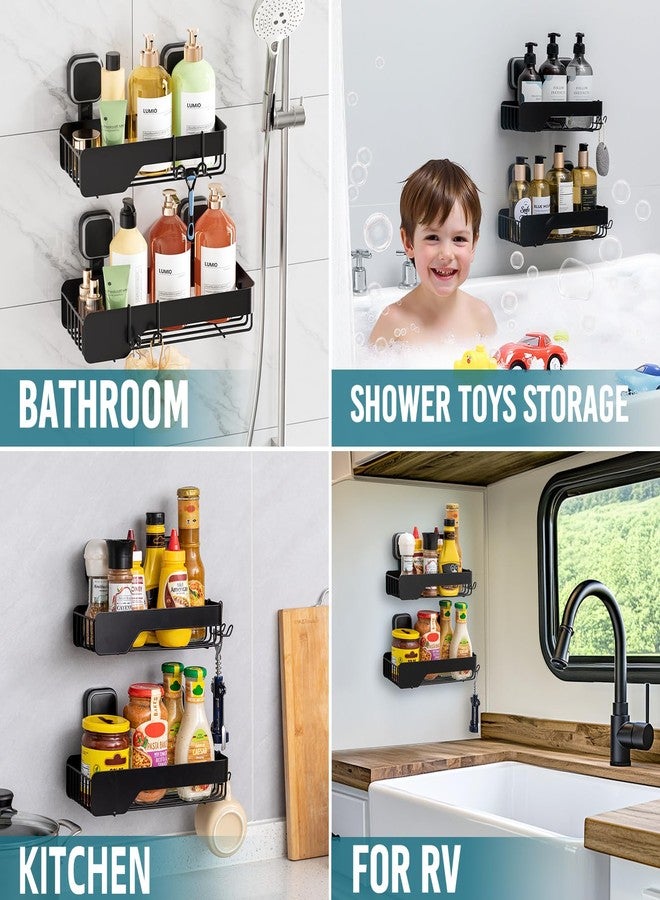 TAILI Shower Caddy Suction Cup 2 Pack,Stainless Steel Rustproof Shower Shelves,No Drilling Wall Mounted Basket,Large Capacity,Removable Suction Cup Bathroom Organizers & Home Decor,Black - Image 4
