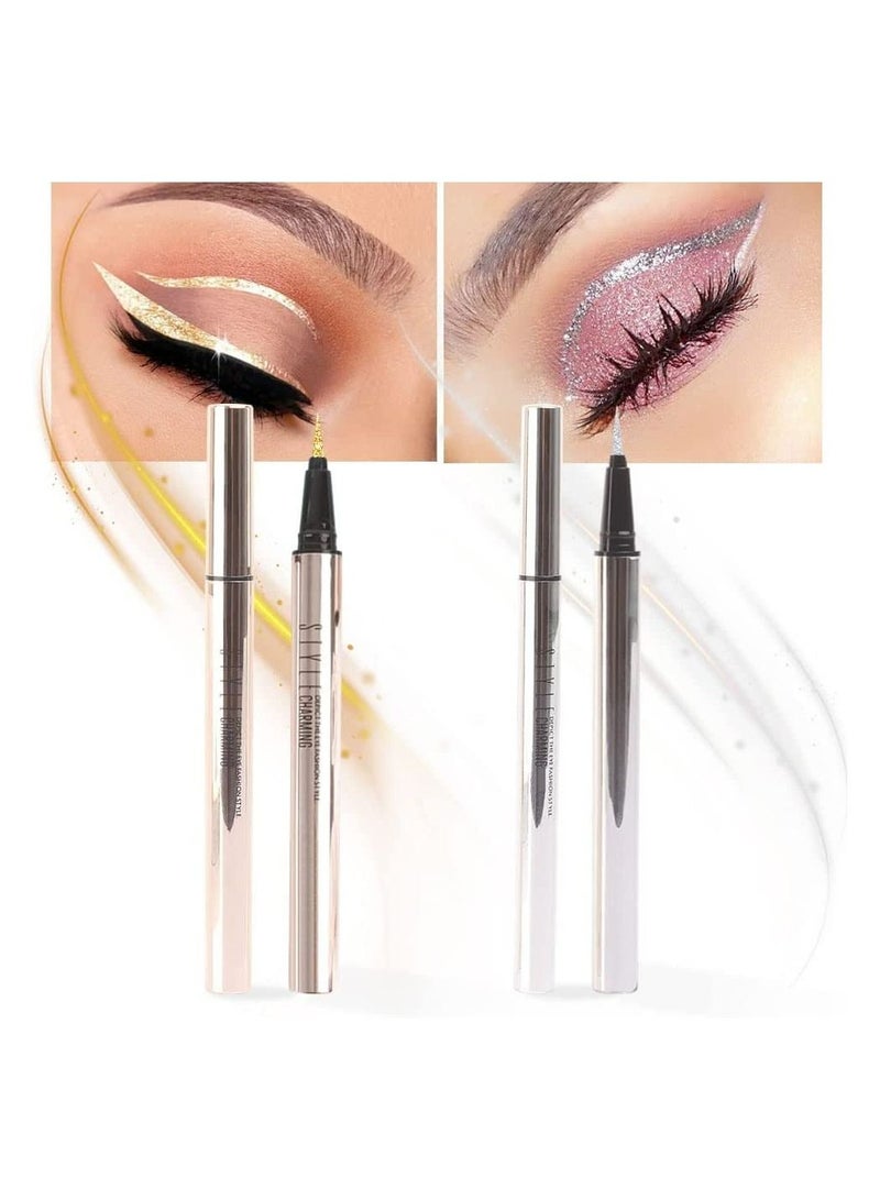 SYOSI Liquid Eyeliner Makeup Pen Set 2Pcs Glitter Sparkling Shimmer Silver Waterproof Smudge Proof Long Lasting High Pigmented - Image 1
