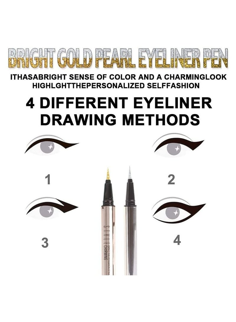 SYOSI Liquid Eyeliner Makeup Pen Set 2Pcs Glitter Sparkling Shimmer Silver Waterproof Smudge Proof Long Lasting High Pigmented - Image 5