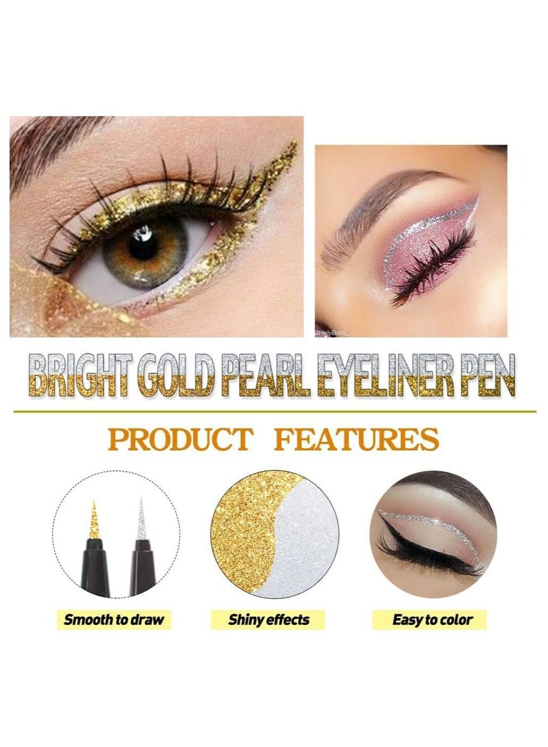 SYOSI Liquid Eyeliner Makeup Pen Set 2Pcs Glitter Sparkling Shimmer Silver Waterproof Smudge Proof Long Lasting High Pigmented - Image 3