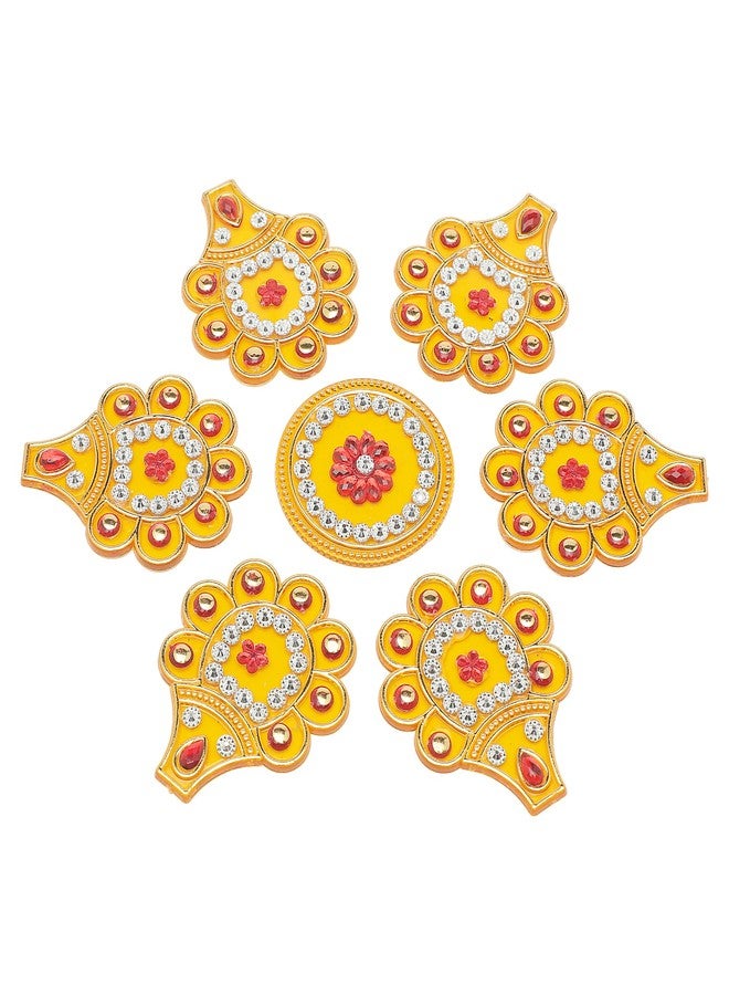 أديتري_كرييشن رانجولي أرضية مزخرفة، تصميم قابل لإعادة الاستخدام، رانجولي صغير من الأكريليك، رانجولي هندي تقليدي، زينة مهرجان لاكشمي بوجان ديوالي، ديكور منزلي للأرضيات الداخلية والهدايا (الحجم: 7 بوصات) (أصفر) - Image 3