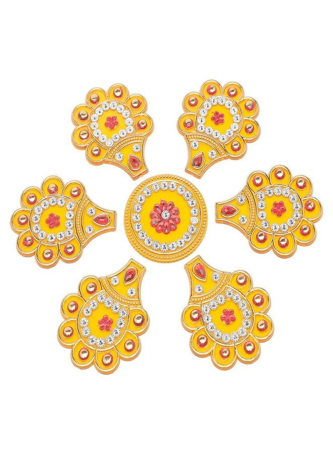 أديتري_كرييشن رانجولي أرضية مزخرفة، تصميم قابل لإعادة الاستخدام، رانجولي صغير من الأكريليك، رانجولي هندي تقليدي، زينة مهرجان لاكشمي بوجان ديوالي، ديكور منزلي للأرضيات الداخلية والهدايا (الحجم: 7 بوصات) (أصفر) - Image 1