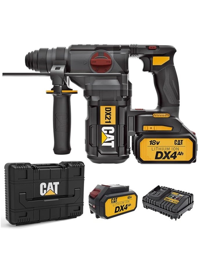 كاتربلر CAT DX21 4 في 1 مثقاب دوران بدون فرش، 22J، SDS بلس، مشدد قابل للفك، سرعة خمول من 0-1210دقيقة ومعدل تأثير من 0-5400دقيقة، 2 بطارية بقدرة 40 أمبير في الساعة وشاحن 18 فولت × 2، في حقيبة  - Image 1