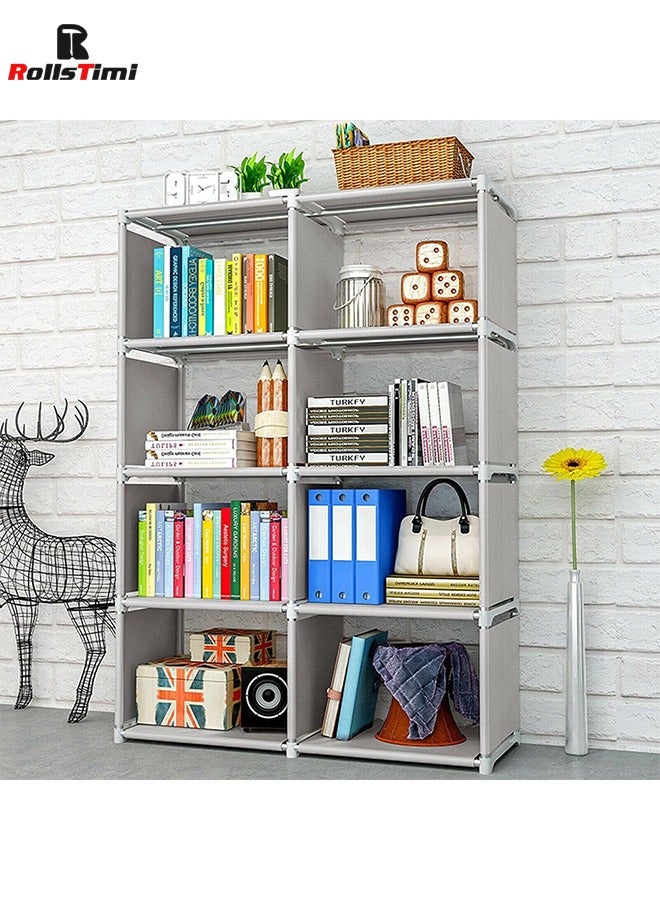 رولستيمي رف كتب محمول 8 مكعبات منظم تخزين 5 رف خزانة كتب 80 * 29 * 125 سنتيمتر قابل للتعديل خزانة كتب لتقوم بها بنفسك مكعب منظم رفوف للمنزل مكتب غرفة نوم ، رمادي - Image 1
