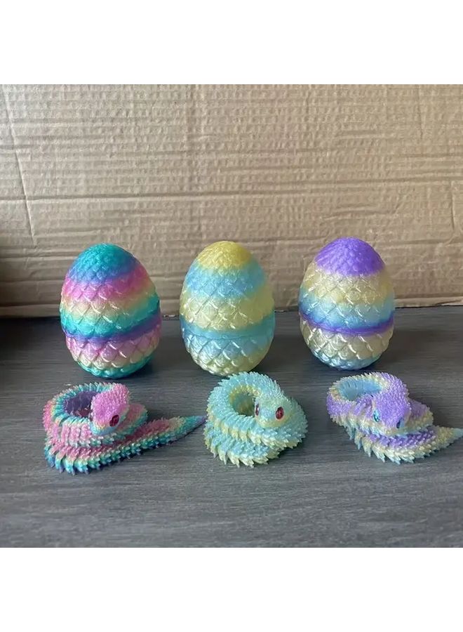 2Pcs Articulated 3D Printed Egg Snake Figurines Candy Color Festive Desk Decor - Image 3