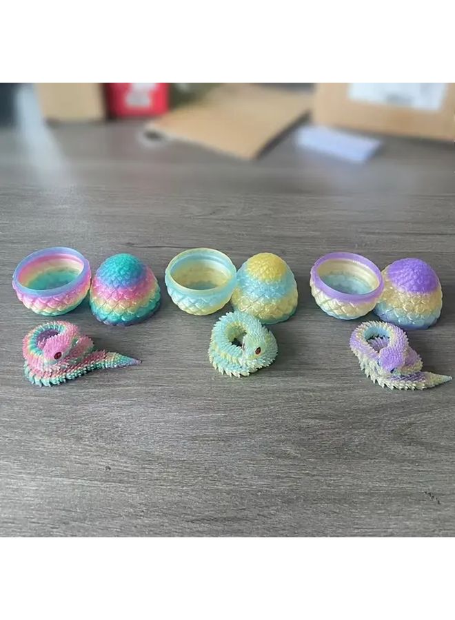 2Pcs Articulated 3D Printed Egg Snake Figurines Candy Color Festive Desk Decor - Image 2