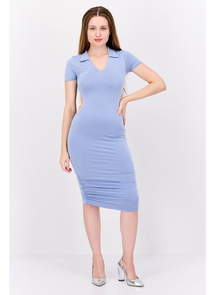Missguided Women Petite Ruched Midi Dress, Blue  - Image 2