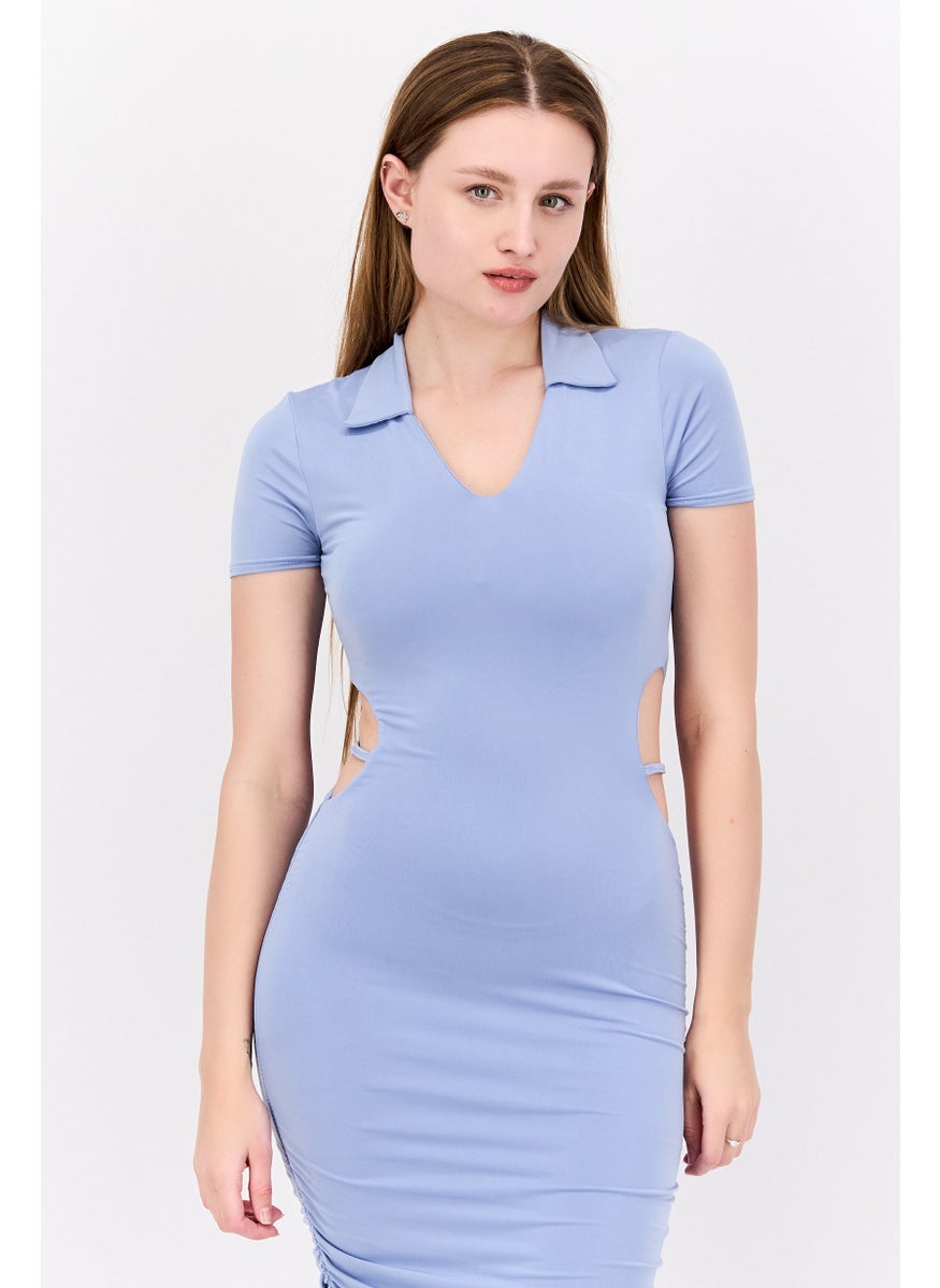 Missguided Women Petite Ruched Midi Dress, Blue  - Image 1