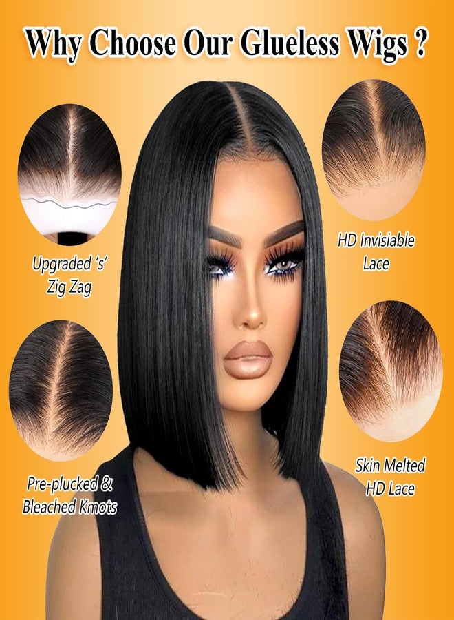 QTHAIR 18A Wear and Go Glueless Bob Wig Human Hair Pre Plucked Pre Cut 180% Density 5x5 HD Lace Front Wigs Human Hair for Black Women Short Straight Bob Wigs No Glue Lace Closure Wig 10 Inch - Image 3