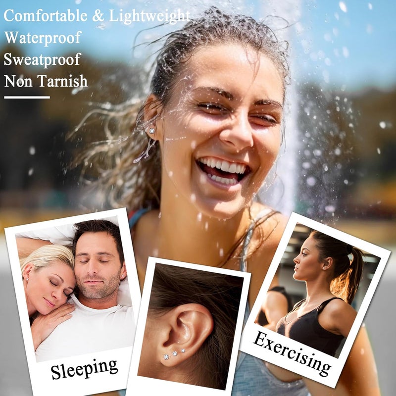 Fansilver 20G Hypoallergenic Flat Back Earrings for Women Men Silver 14K Gold Stainless Steel Stud Earrings Brithstone Cubic Zirconia Studs Surgical Steel Cartilage Earrings for Sensitive Ears - Image 4