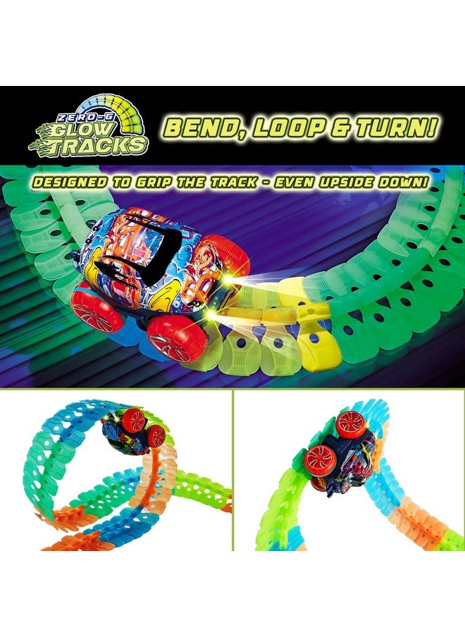 USA Toyz - Zero G Glow Race Track For Kids 105Pcs Glow In The Dark Flexible Race Car Track Set With Suction Cups, Slot Car, 2 Graffiti Toy Cars Shells, Stem Toy Led Car Tracks For Boys And Girls Age 3+ - Image 1