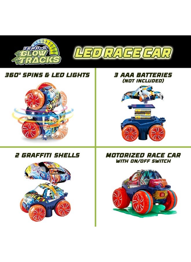USA Toyz - Zero G Glow Race Track For Kids 105Pcs Glow In The Dark Flexible Race Car Track Set With Suction Cups, Slot Car, 2 Graffiti Toy Cars Shells, Stem Toy Led Car Tracks For Boys And Girls Age 3+ - Image 1