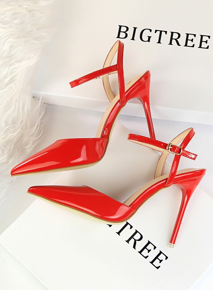 بيج تري Women's Closed Pointed Toe 10.5 CM High Heels With Adjustable Ankle Strap Sandals Shoes Stiletto Pumps Red - Image 3