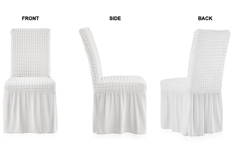 XMNTG Dining Room Chair Slipcovers 1-Piece Stretch White Dining Chair Covers Dorm Chair Cover Non Slip Washable Furniture Protector with Skirt Country Style for Hotel Ceremony Party (White) - Image 3