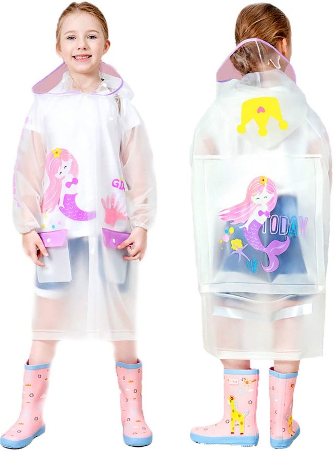 Boys Girls Hooded Rain Poncho Durable Waterproof Windbreaker Raincoat, Transparent Kids Cartoon Raincoat for School and Outdoor Activities  - Image 1