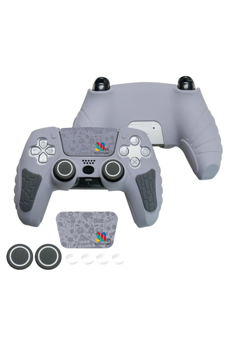 إيروريكس غطاء سيليكون رمادي اللون، إصدار محدود بمناسبة الذكرى الثلاثين، لجهاز تحكم PS5 مع ملصق شاشة لمس.