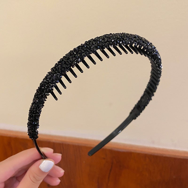 Generic Luxury Rhinestone Non-Slip Hairband for Women Black rhinestone toothed anti-slip headband 