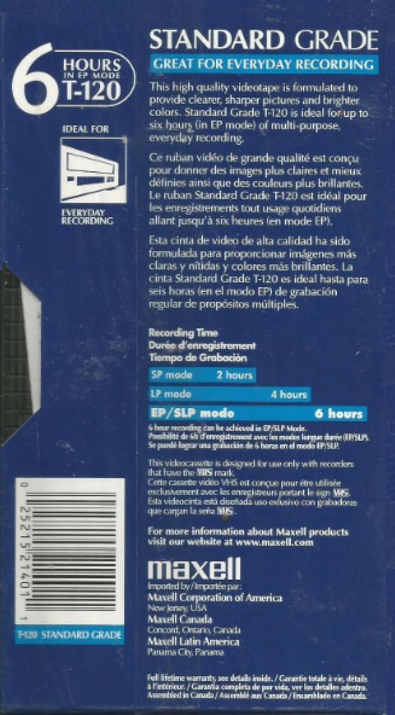 Maxell VHS Blank 3Pack Standard Grade T120 6 Hour EP Mode 246m - Image 3