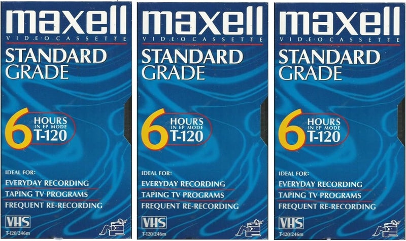 Maxell VHS Blank 3Pack Standard Grade T120 6 Hour EP Mode 246m - Image 1