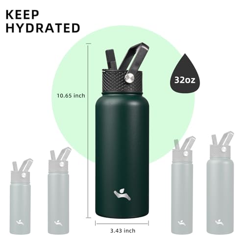 Konokyo 32 oz Insulated Water Bottle Stainless Steel Sport Bottles with 3 Lids,Army Green - Image 5