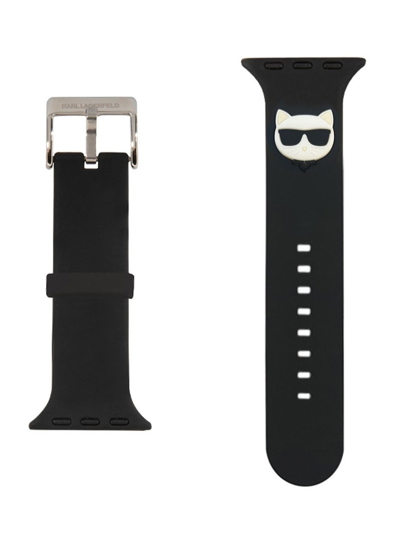كارل لاغرفيلد حزام سيليكون بشعار رأس تشوبيت لساعة أبل 42/44 ملم - أسود - Image 2